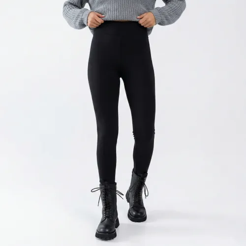 Легінси жіночі на хутрі чорні (трикотаж), теплі зимові лосини з широким поясом, розміри 42-58