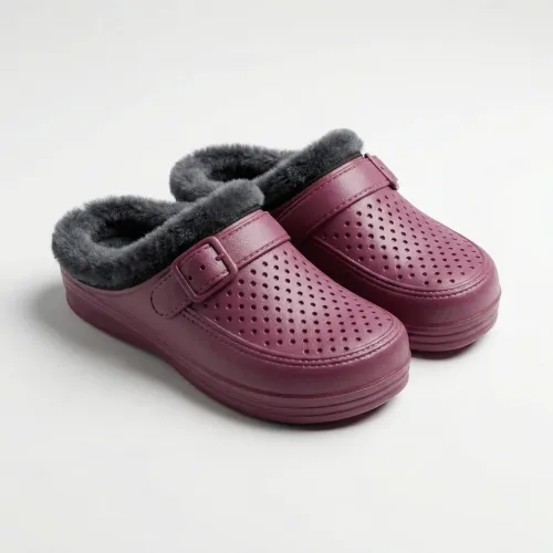 Жіночі зимові калоші-сабо на хутрі (37-41). Теплі гумові шльопанці без задника, Бордові