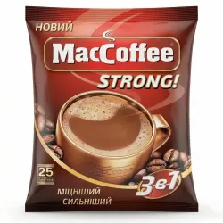 Кавовий напій MacCoffee 3в1 Strong 25 стіків (упаковка) | Максимально міцний, Бадьорий заряд, Новинка