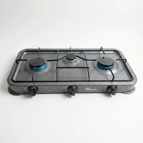 Газова плита настільна Domotec MS-6603 на 3 конфорки (Сіра/Металік), таганок під балон