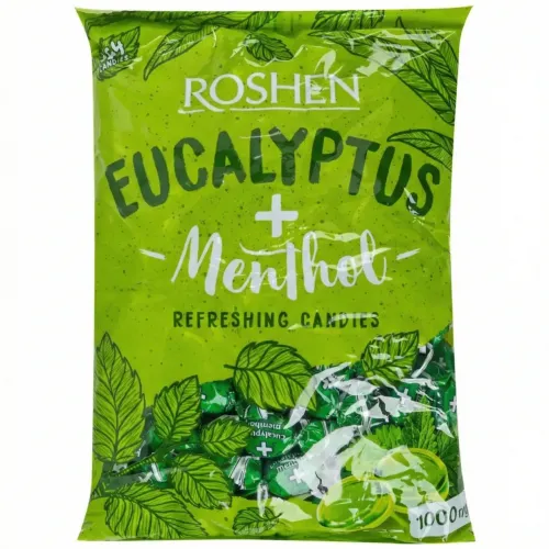 Льодяники Roshen Eucalyptus Menthol 1 кг, освіжаючі цукерки евкаліпт ментол, карамель Рошен
