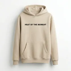 Худі бежеве Heat of the Moment, тепла толстовка з капюшоном, унісекс кенгурушка з написом