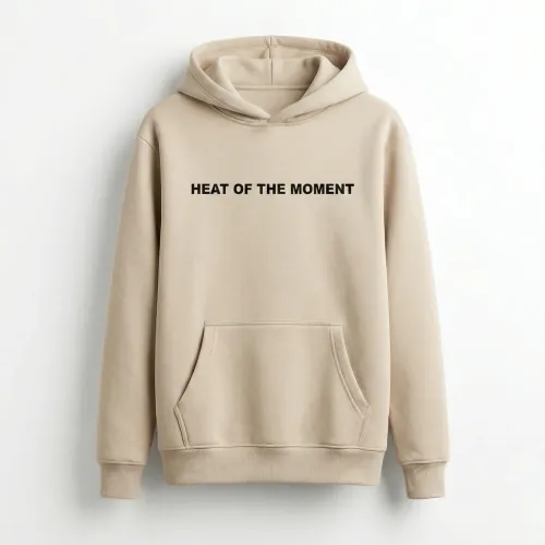 Худі бежеве Heat of the Moment, тепла толстовка з капюшоном, унісекс кенгурушка з написом