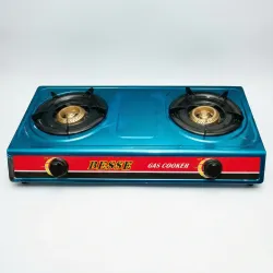 Газовая плита настольная 2 конфорки Besse. Синий металлический таганок под баллон (Улучшенные горелки)