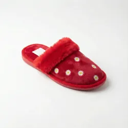 Тапочки кімнатні жіночі (р. 36-41) пухнасті червоні з ромашками, теплі