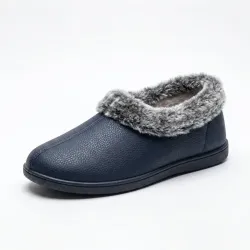 Тапочки комнатные закрытые эко-кожа синие на меху Теплые домашние мокасины унисекс 36-42