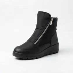 Женские зимние ботинки-дутики черные (косая молния) | На меху, Короткие, Стильные