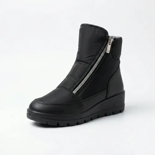 Жіночі зимові черевики-дутики чорні (коса блискавка) | На хутрі, Короткі, Стильні