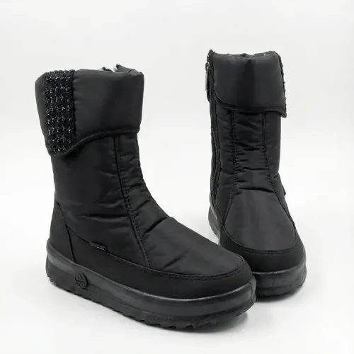 Чоботи жіночі зимові чорні дутики на хутрі, Теплі високі черевики зі стразами (розміри 37-41)