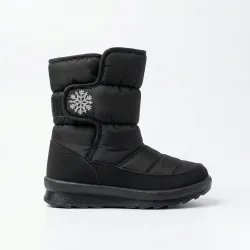 Жіночі зимові дутики чорні (на липучці) | Зі сніжинкою, Теплі, Короткі чоботи