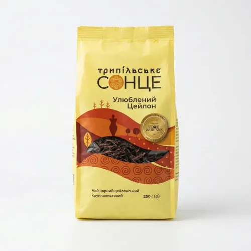 Чай Маянський у новому дизайні Трипільське сонце цейлонський 250 грамів у м'якому пакованні
