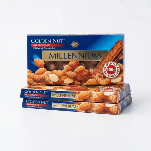Набір шоколаду Millennium Golden Nut з цілим мигдалем (3 шт х 100 г). Молочний шоколад