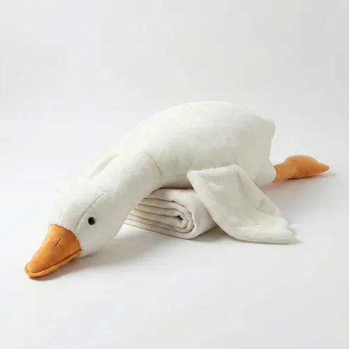 Велика м'яка іграшка-подушка Гусак-Обіймусь 160 см з пледом всередині (3 в 1). Білий плюшевий антистрес