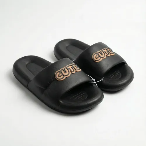 Жіночі гумові шльопанці CUTE (Чорні). М'які пляжні тапочки на товстій підошві