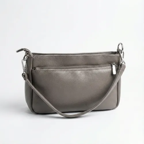 Жіноча сумка через плече тауп, маленька сумочка-клатч на 3 відділення темно-бежева