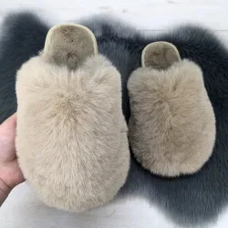 Женские домашние тапочки Пушистики из эко-меха Бежевые