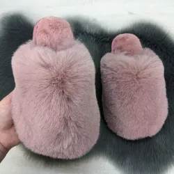 Женские домашние тапочки Пушистики из эко-меха Пудровые
