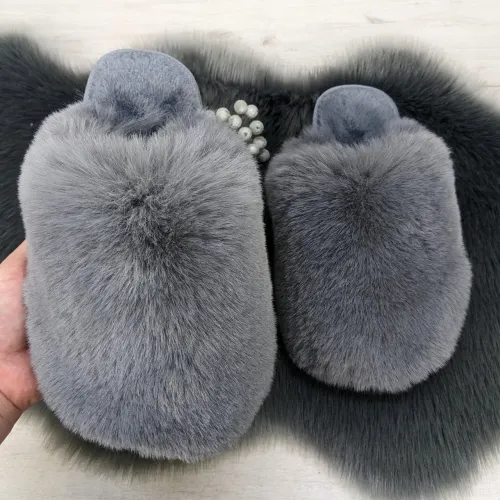 Женские домашние тапочки Пушистики из эко-меха серые