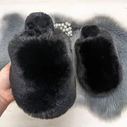 Женские домашние тапочки Пушистики из эко-меха Черные
