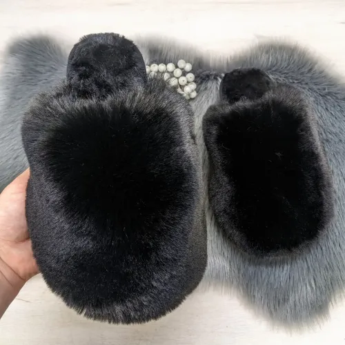 Женские домашние тапочки Пушистики из эко-меха Черные