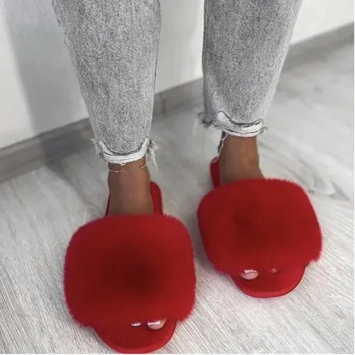 Жіночі домашні капці Пухнастики з еко-хутра Червоний