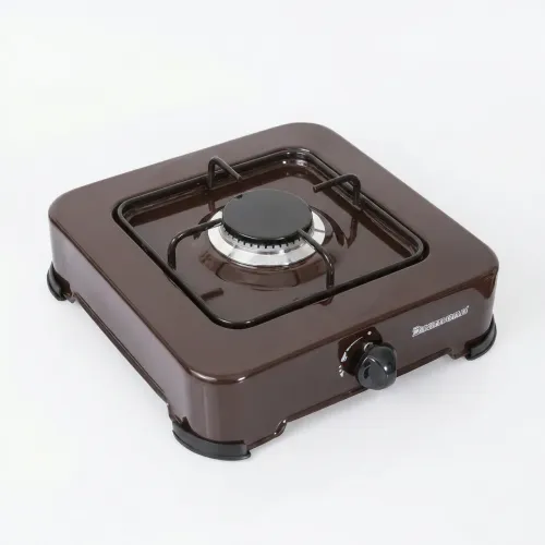 Газова плита настільна Rainberg 1 конфорка (Коричнева), побутовий таганок під балон, емаль