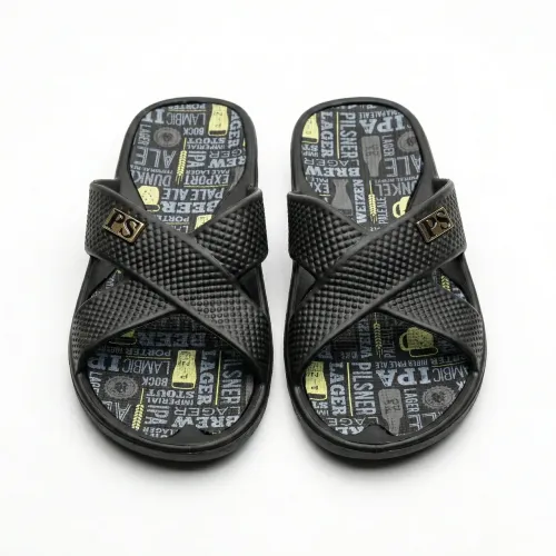 Чоловічі шльопанці сланці PS Чорні з пивним принтом (41-45) гумові пляжні