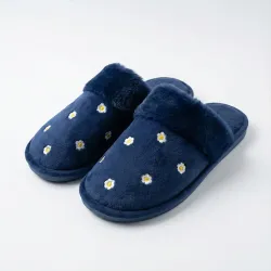 Хатні капці жіночі (р. 36-41) пухнасті сині з ромашками, теплі