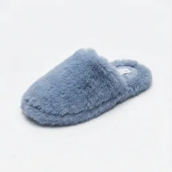 Жіночі пухнасті кімнатні капці блакитні. М'які хутряні капці для дому. Розміри 36-41