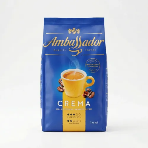 Кава в зернах Ambassador Crema 1 кг | Збалансована кава з пінкою, Арабіка та Робуста