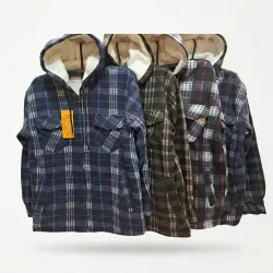 Чоловіча тепла сорочка на хутрі з капюшоном 