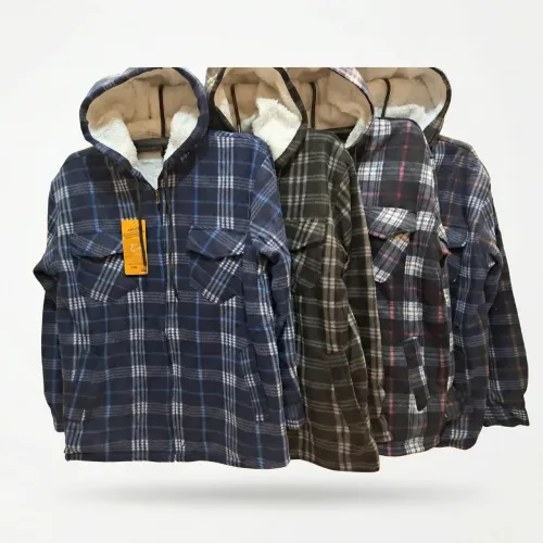 Чоловіча тепла сорочка на хутрі з капюшоном 