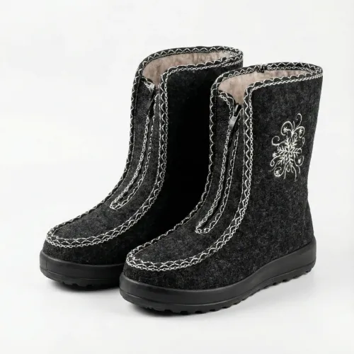 Бурки жіночі зимові повстяні на хутрі. Сірі панчохи зі сніжинкою на блискавці. Розміри 37-41