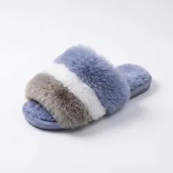 Хатні капці жіночі пухнасті триколірні Хутряні тапки закриті м'які 36-41