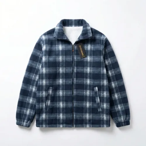 Чоловіча тепла кофта на хутрі в карту. Зимова флісова куртка на блискавці 52-62 (Батали) XXXXXL