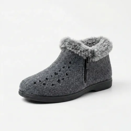 Жіночі зимові бурки на хутрі. Сірі повстяні черевики на змійці 36-41 (Бабуші)