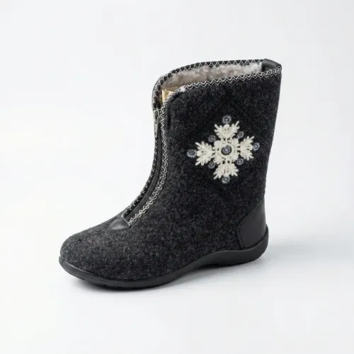 Жіночі зимові бурки на блискавці з вишивкою 37-41 р, теплі повстяні черевики (валенки), сірі