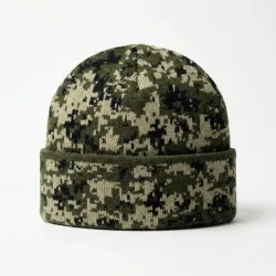 Шапка зимова в'язана Камуфляж (Піксель) хакі. Тепла тактична шапка з відворотом унісекс