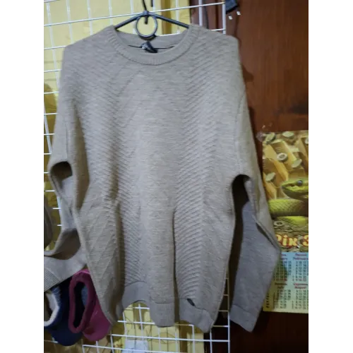 Светр чоловічий бежевий в'язаний з фактурним візерунком. Класичний джемпер 48-50