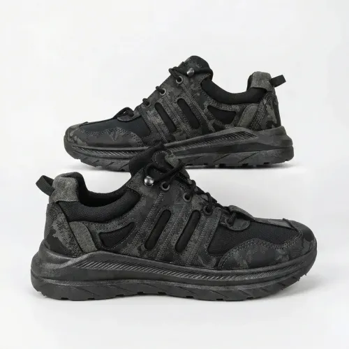 Чоловічі кросівки Чорний Камуфляж літні сітка (41-45) тактичні для охорони та туризму