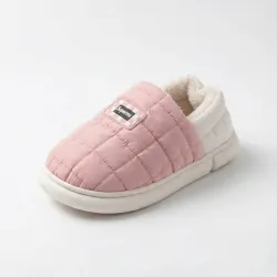 Женские домашние тапочки дутики розовые с белым Superme теплые водостойкие (36-41)