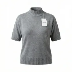 Жіноча кофта-американка сіра GLSA (48-50). В'язаний светр з коротким рукавом та коміром-стійкою