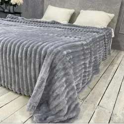 Плед Шарпей м'яка смужка Євро Розміру 200-220 см колір Світло-сірий