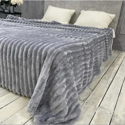 Плед Шарпей м'яка смужка Євро Розміру 200-220 см колір Світло-сірий