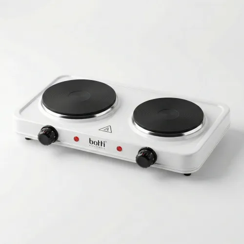 Електрична плита настільна Botti Cucini 2500 Вт (2 конфорки). Біла побутова електроплитка для дачі та гуртожитку