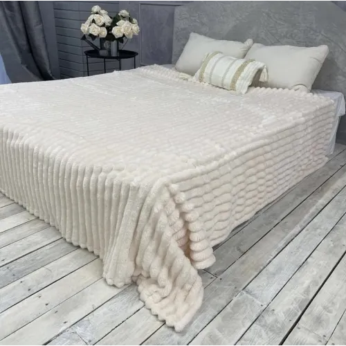 Плед Шарпей м'яка полоска Євро Розміру 200-220см колір Молочний