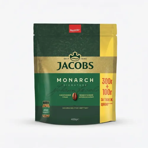 Кава розчинна Jacobs Monarch Signature 400 г (Акція 300+100) | Економ-пакет, Насичений смак