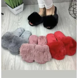 Жіночі домашні капці Пухнастики з еко-хутра Червоний