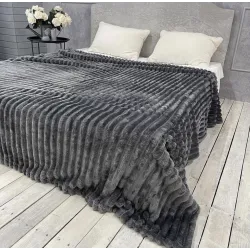 Плед Шарпей м'яка полоска Євро Розміру 200-220см колір Темно-сірий