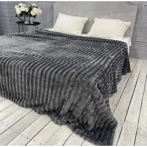 Плед Шарпей м'яка полоска Євро Розміру 200-220см колір Темно-сірий